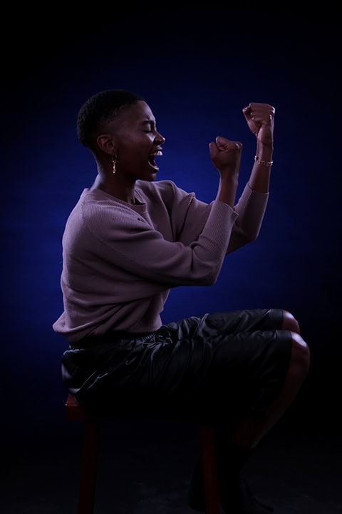a professional portrait of an actor showing emotion and fists up Austin texas portrait photography