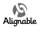 The Alignable logo features a stylized chain link symbol above the word “Alignable” in a bold, cursive font. Tanya Eivin Photography