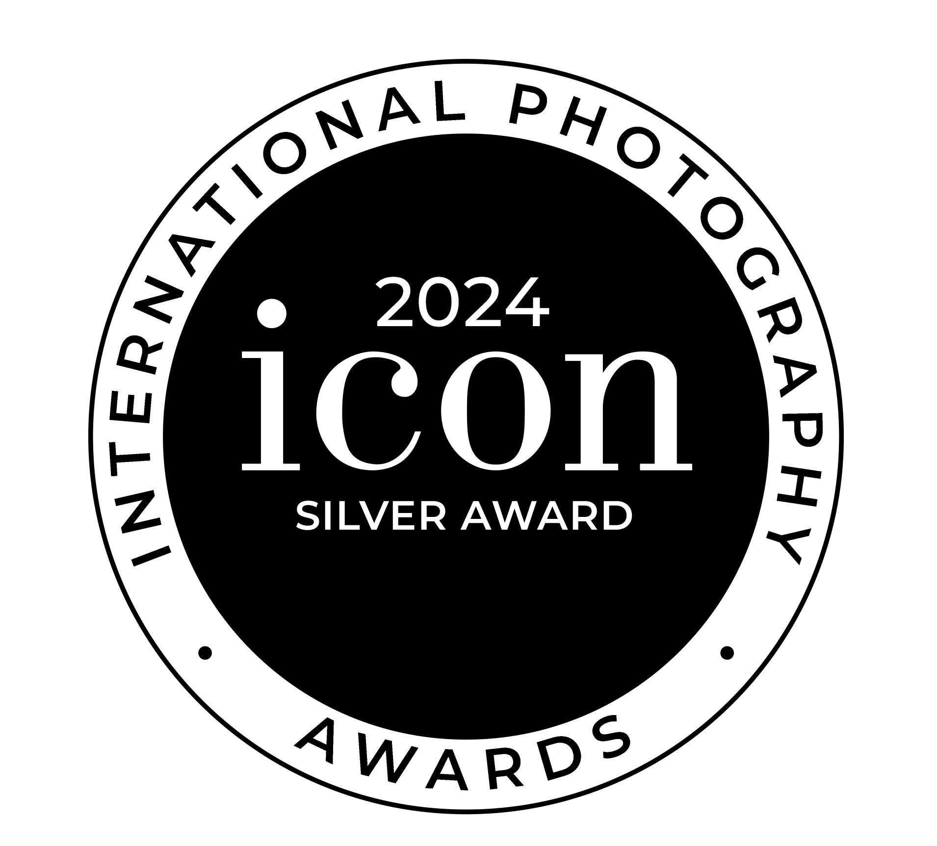 A circular badge reads "2024 Icon Silver Award" in the center, with "International Photography Awards" written around the outer edge. Tanya Eivin Photography