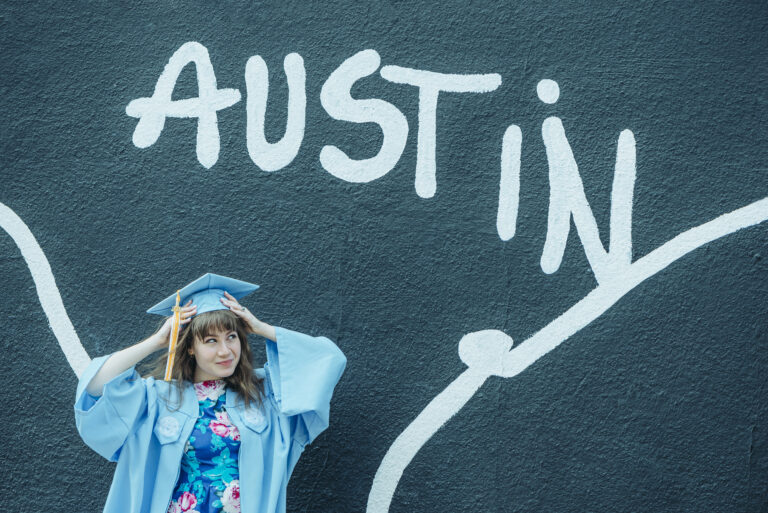 a high school senior in austin texas posing for her portriats